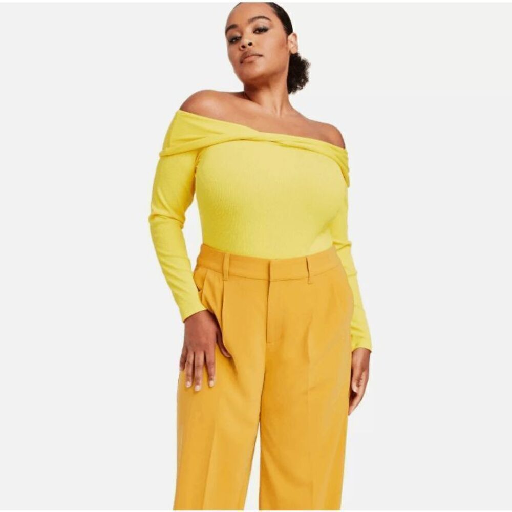 NWT Sergio Hudson for Target Ribbed Stretch Bodysuit Twist Front Yellow Size 2X